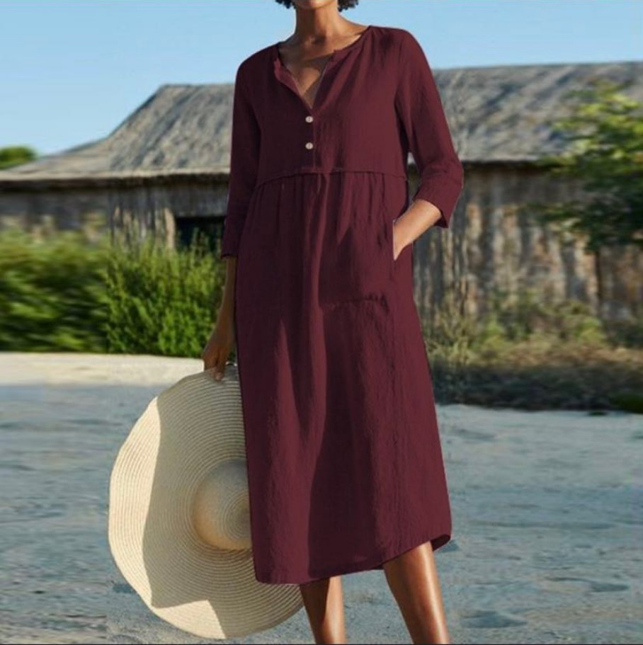 Halbarm | Boho-Kleid mit Stickereien und V-Ausschnitt