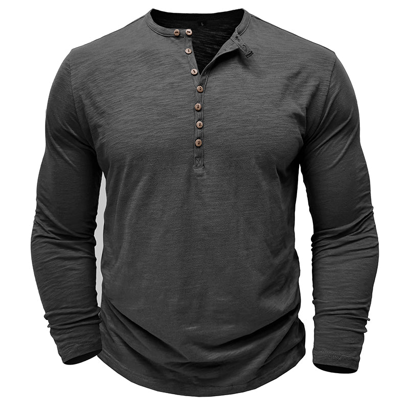 Baumwoll Henley mit klassischer Knopfleiste für Sommerkomfort