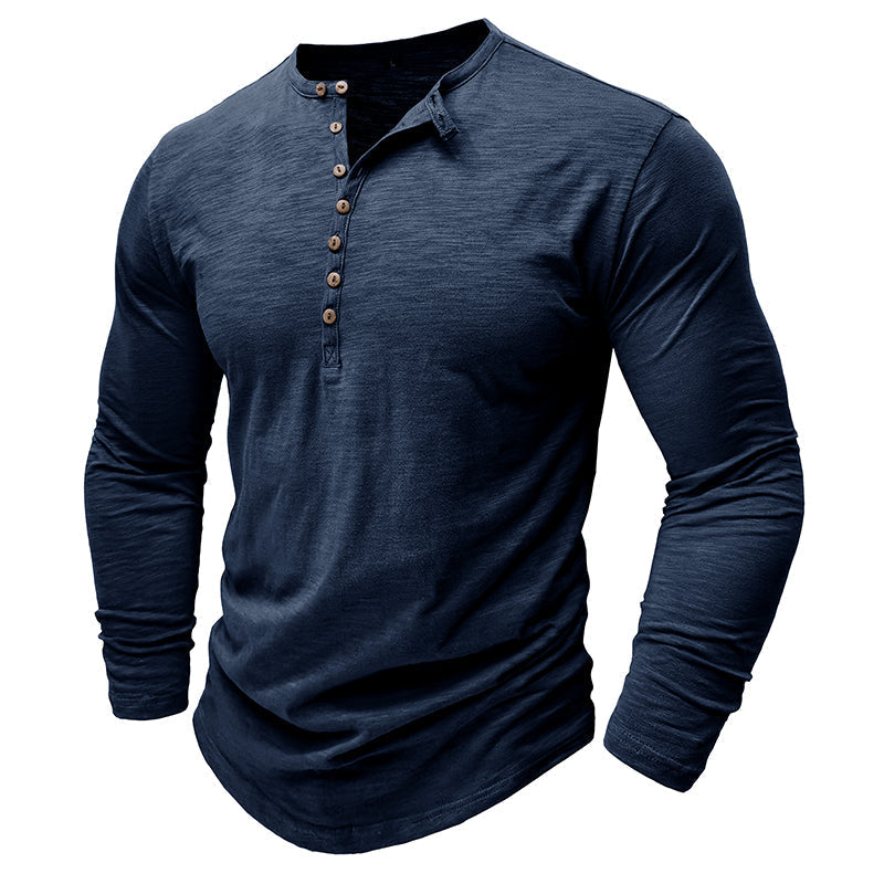 Baumwoll Henley mit klassischer Knopfleiste für Sommerkomfort