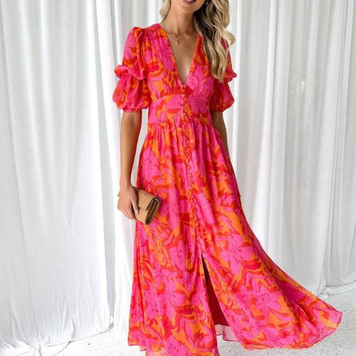 DARINA | Élégante robe maxi fluide rouge et rose
