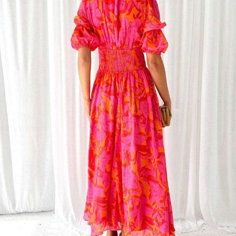 DARINA | Élégante robe maxi fluide rouge et rose