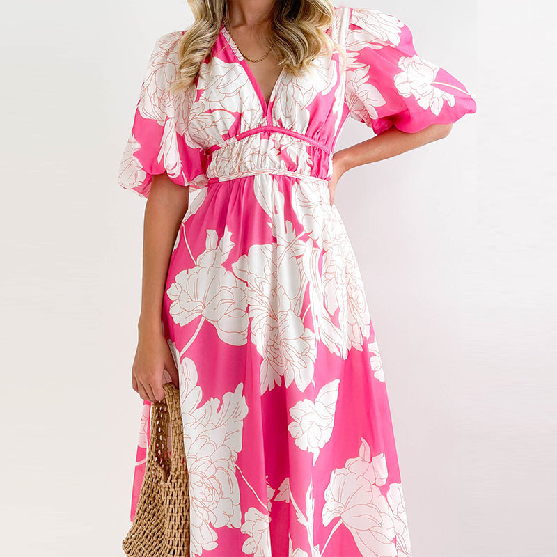 DARINA | Élégante robe maxi fluide rouge et rose