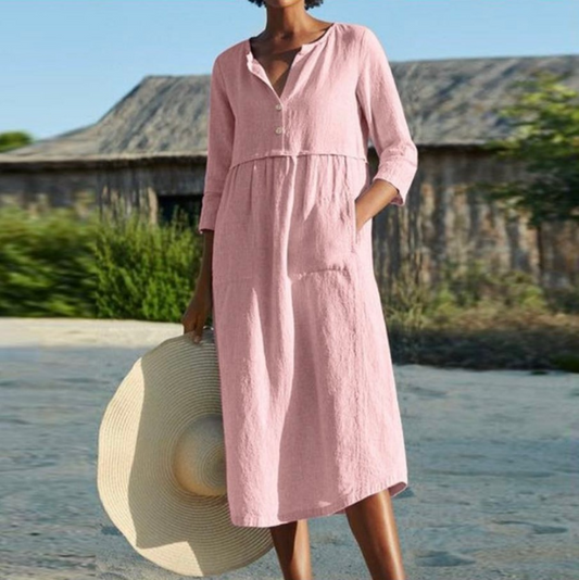 Halbarm | Boho-Kleid mit Stickereien und V-Ausschnitt