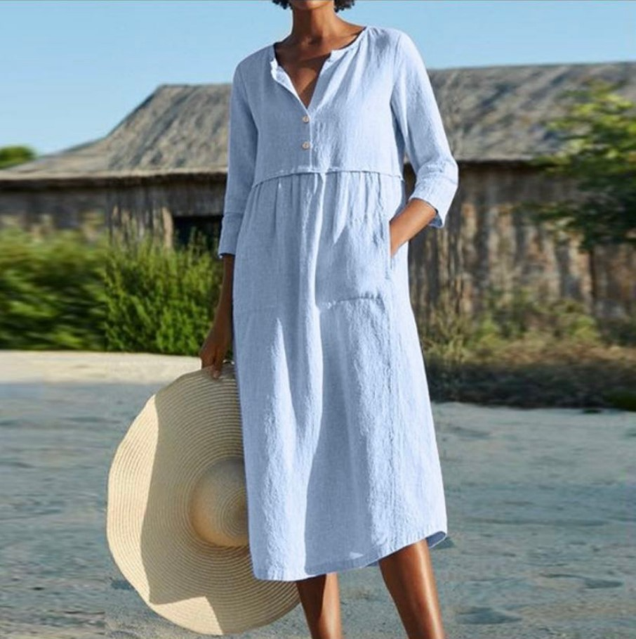 Halbarm | Boho-Kleid mit Stickereien und V-Ausschnitt