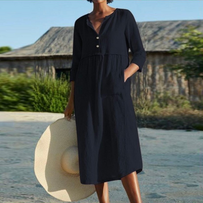 Halbarm | Boho-Kleid mit Stickereien und V-Ausschnitt